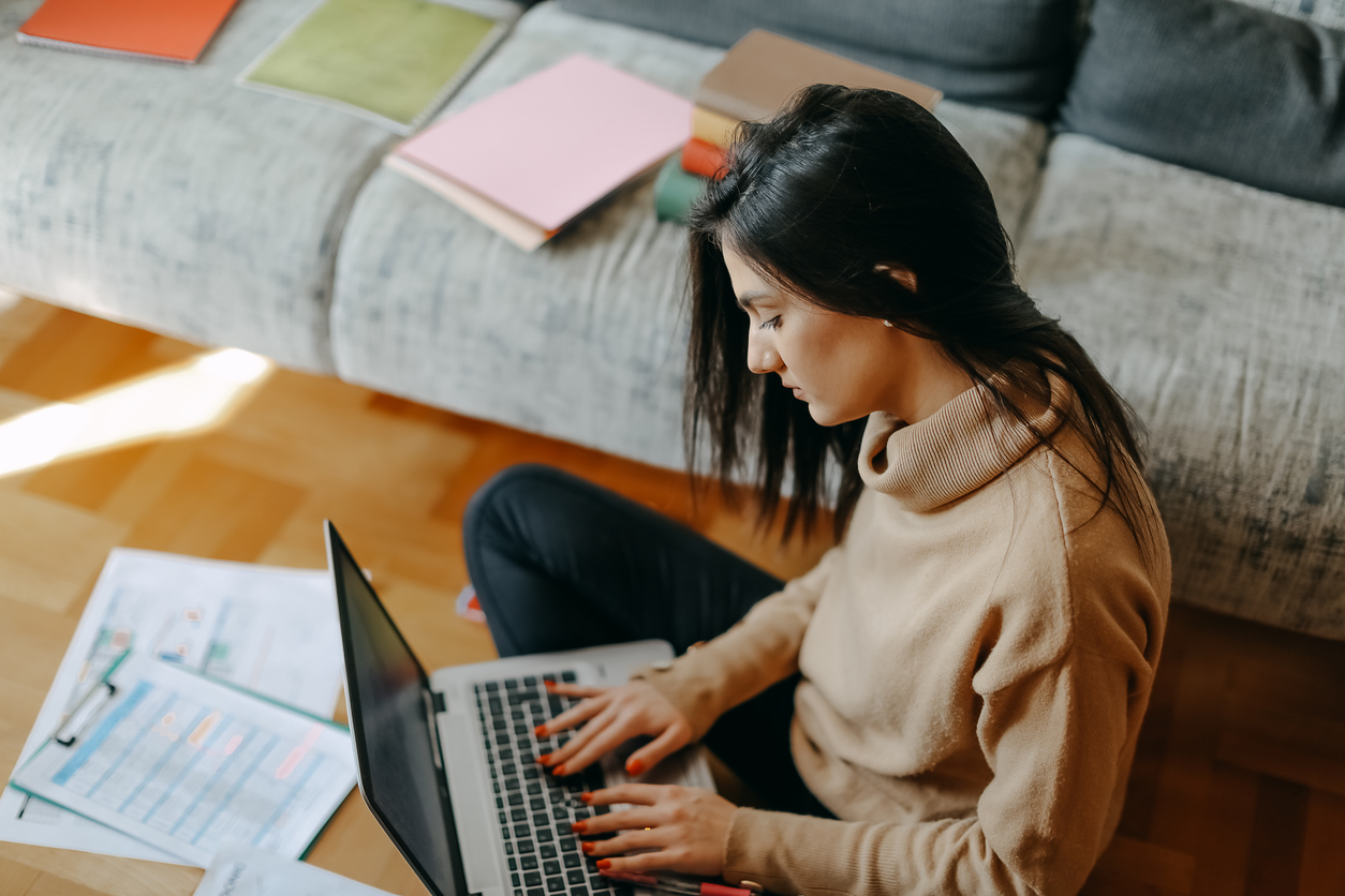 Student sitting at her laptop