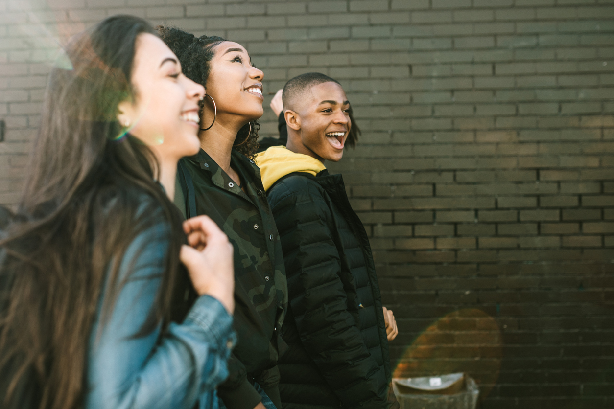 A group of students, walking to class at a US university