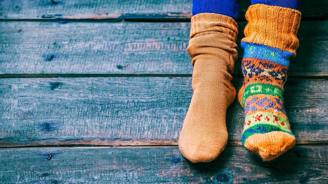 Feet in mismatched socks