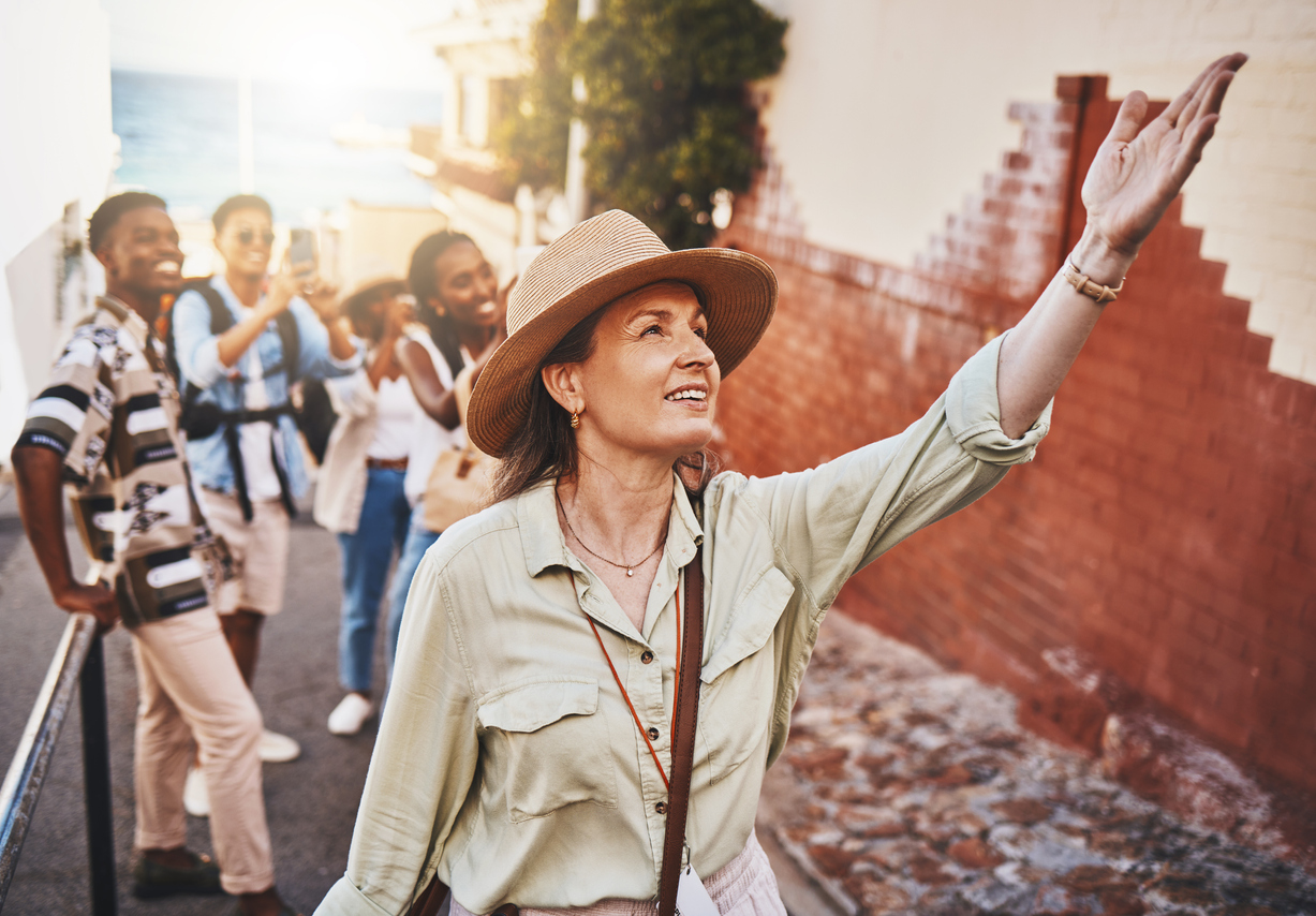 Woman leading tour group