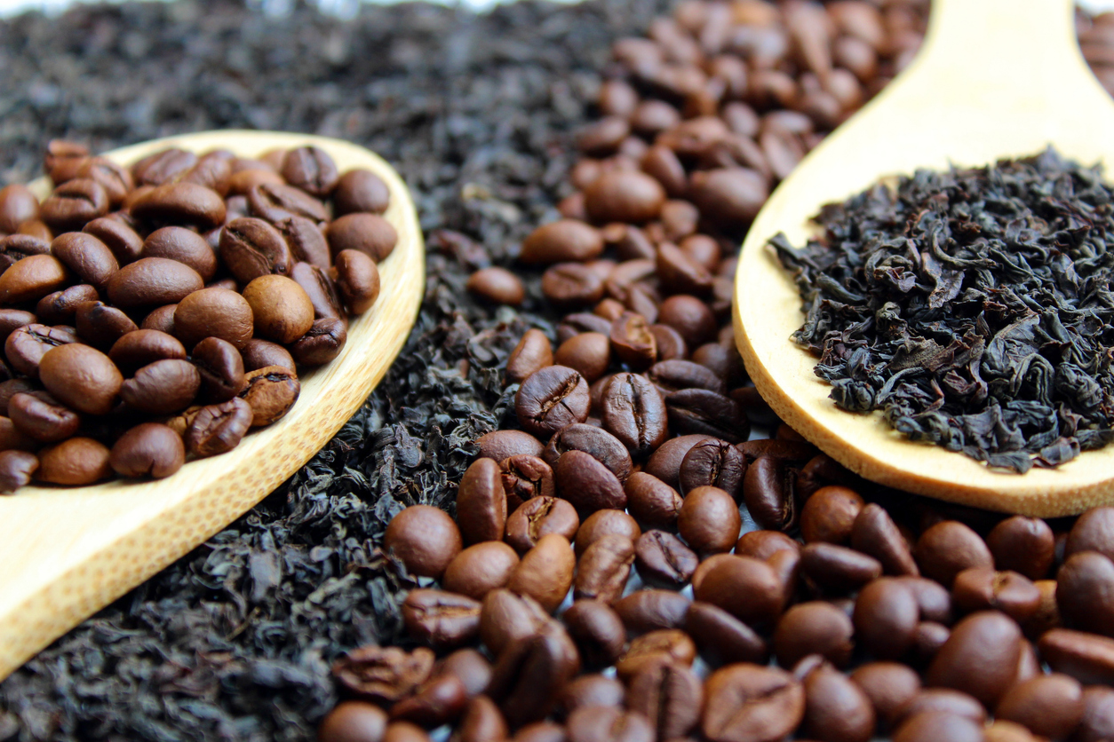 Tea leaves and coffee beans