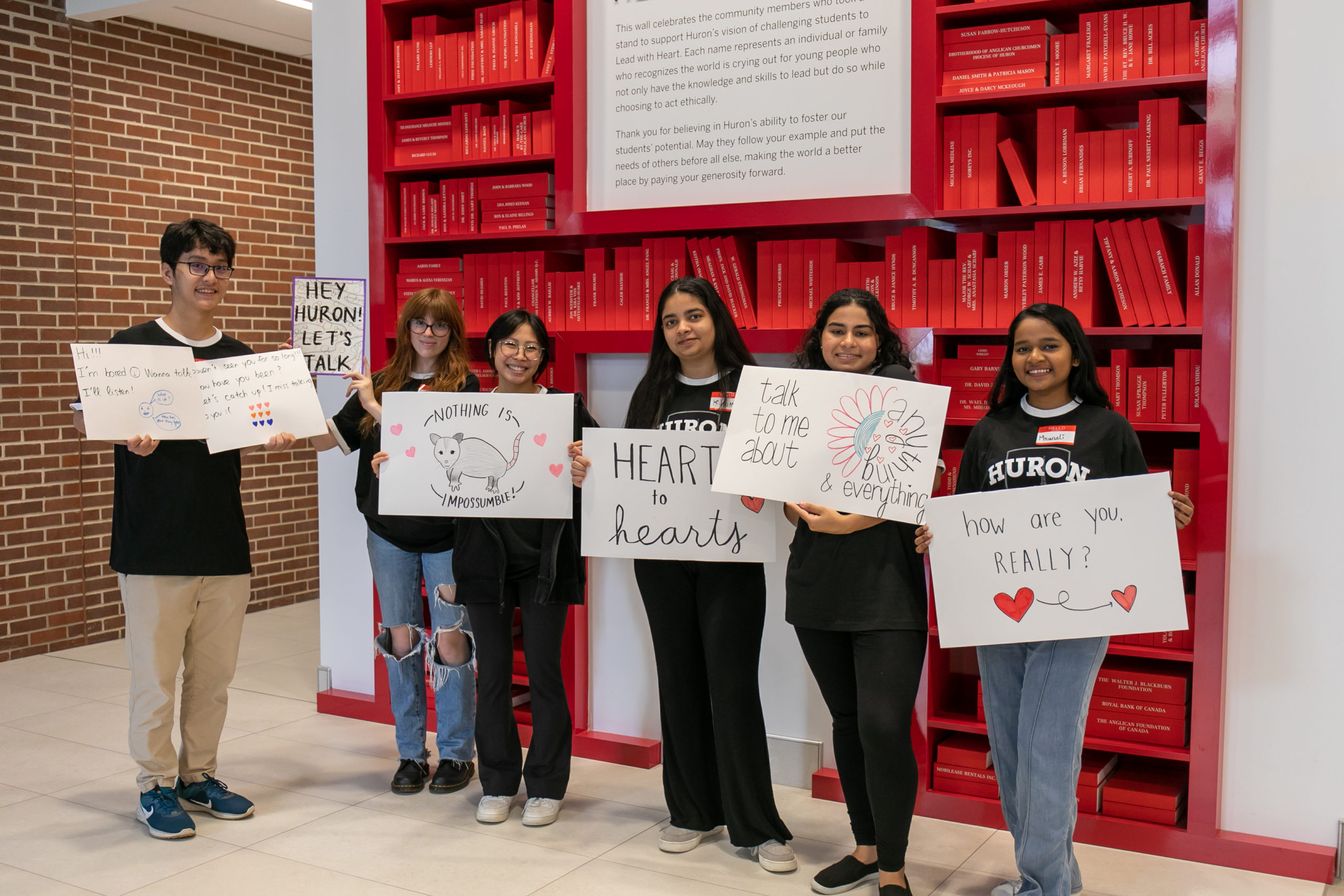 Students holding banners