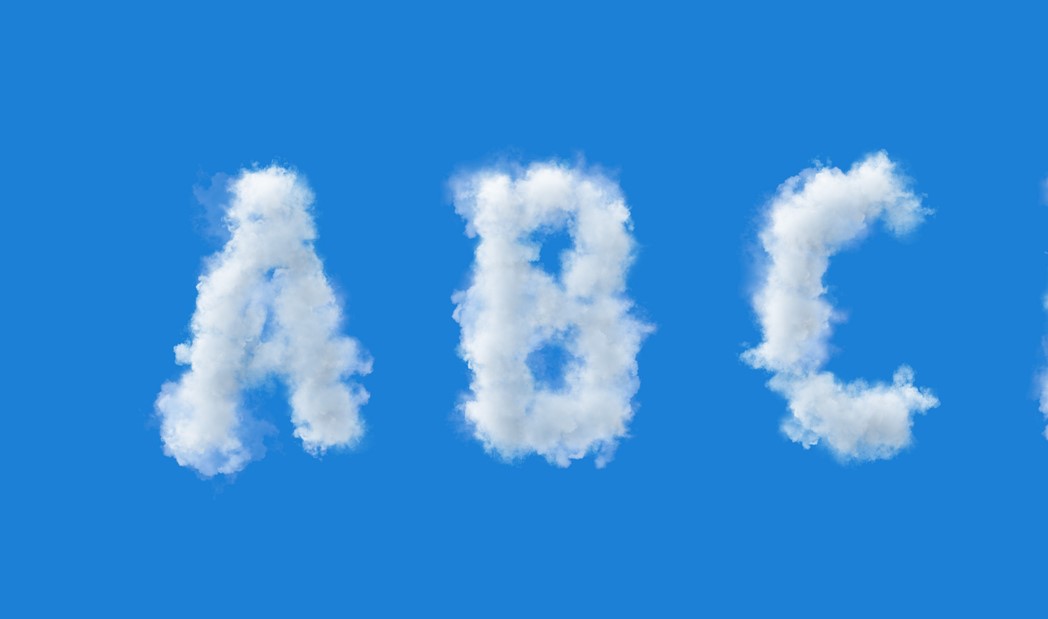 The letters A, B and C formed from clouds