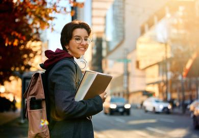 Smiling student, in Canadian city