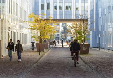 Students outside the Free University of Amsterdam main building