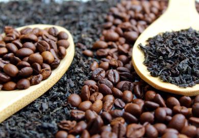 Tea leaves and coffee beans