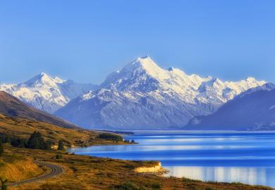 New Zealand landscape, with mountains and lake