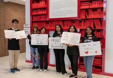 Students holding banners