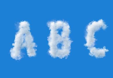 The letters A, B and C formed from clouds