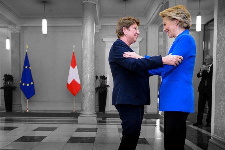 Swiss President Viola Amherd (L) greets European Commission President Ursula von der Leyen in Bern on December 20, 2024. To strengthen the country's ties with the bloc after disagreements over freedom of movement across Switzerland's borders