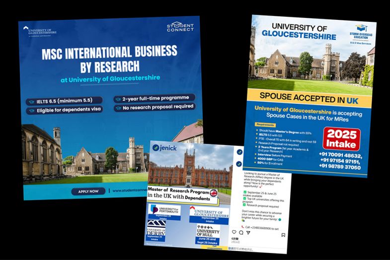 Examples of marketing that highlight an exemption to UK visa rules banning dependants.