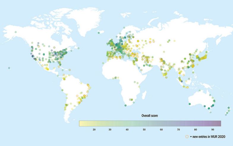 Map of universities in WUR 2020