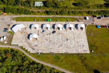 Aerial view of a Welsh COVID testing centre