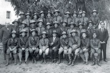 Vladimir Jabotinsky in the company of Betar commanders, Palestine