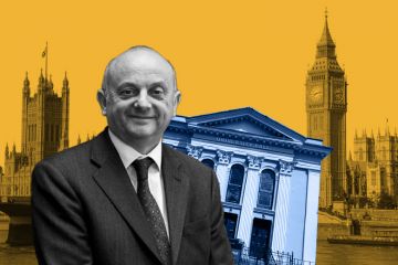 Edward Peck, with Houses of Parliament and University Hall at Nottingham Trent University in background