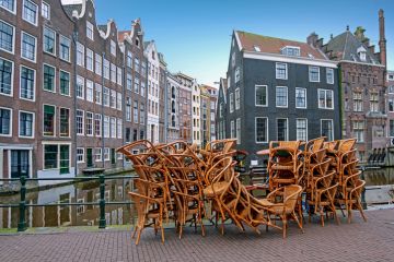 Empty terraces in Amsterdam Netherlands during Corona crisis