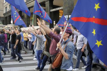 Milan, Italy, demonstration of neo-fascist group Casa Pound against the European Community