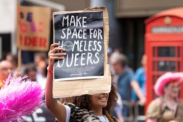Make space for homeless queers placard at Pride London 2022