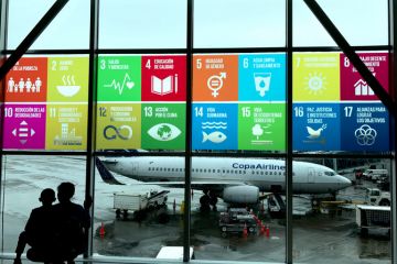 Global goals displayed in Spanish at the airport