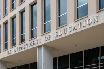 The Entrance of the Lyndon B. Johnson Department of Education building in Washington, DC