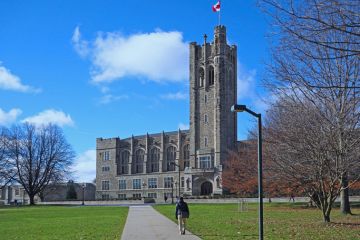 London, Ontario, Canada - December 4, 2018 Looking toward the gothic tower of University College at Ontario's Western University.