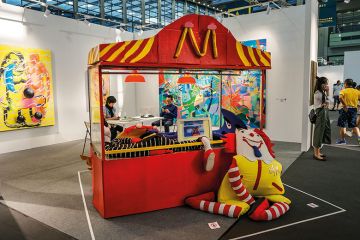 Replica McDonalds brand in art gallery to illustrate privatisation of HE