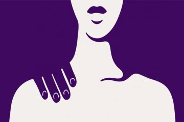 A hand on a woman's shoulder, symbolising sexual harassment