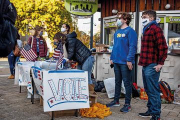 University of Pittsburgh students with Biden/Harris signs and stickers