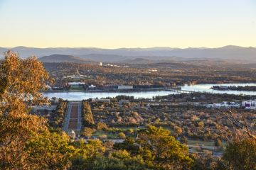Sunset on Canberra City, autumn, Brindabella hills