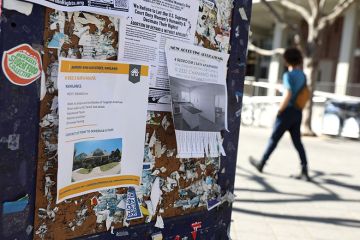 Signs for home rentals are posted in Sproul Plaza on the UC Berkeley campus on March 14, 2022 in Berkeley, California