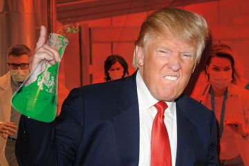Donald Trump holding a beaker (montage)
