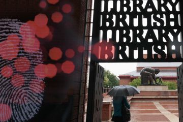 Montage of the British Library with fingerprints to illustrate ‘We are vulnerable when we go digital’