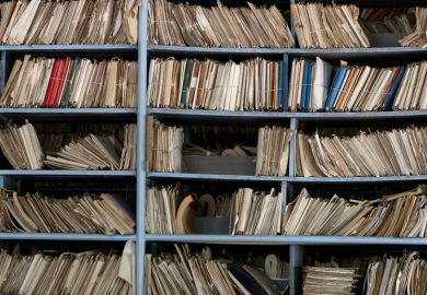 Archive of paperwork and files on shelves