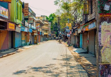 Rows of closed shops in India