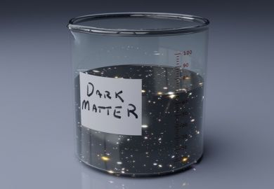 A scientific flask marked "dark matter"