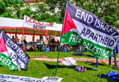 A protest against the Israel-Palestine conflict on a university campus