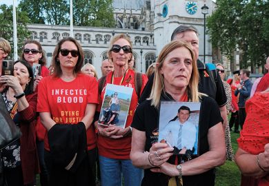 London, UK. 19th May, 2024. The Hepatitis C Trust assembles at Parliament Square to demand action ahead of the final report on the infected blood scandal. The demonstration highlights the plight of tens of thousands affected by contaminated blood products
