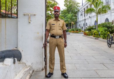 Indian policeman dressed as a french gendarme.