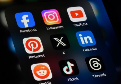 Popular social media apps on an Apple iPhone: Facebook, Instagram, YouTube, Pinterest, X (formerly Twitter), LinkedIn, Reddit, TikTok, and Threads