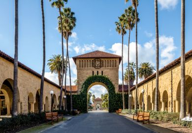 Gate to the Main Quad at Stanford University Campus - Palo Alto, California, USA.