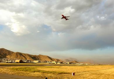 A plane takes off from Kabul airport