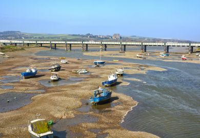 Boats stranded at low tide