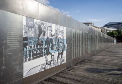 Sydney, Australia - May 22, 2017 At the Australian National Maritime Museum. The Welcome Wall along the walkway of Pyrmont Bay jetty.