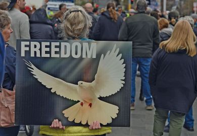  Supporters of Counterspin, a freedom of speech organisation, protest outside the Christchurch Court House, New Zealand to illustrate New Zealand ‘has a problem’ with academic freedom