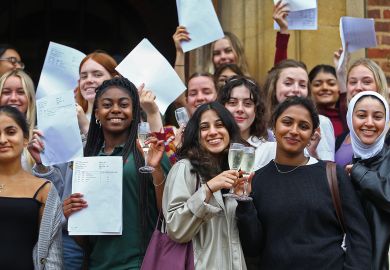 Students from King Edward VI High School for Girls, Edgbaston, Birmingham, celebrate their successful results in their A levels to illustrate As the father of four students, I think too many people go to university