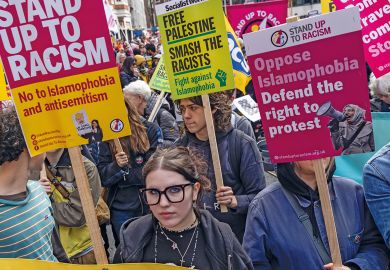Anti-racism activists attend a Stop Islamophobia Stop The Hate rally outside the Home Office to illustrate Sunak ‘weaponising antisemitism’ over Gaza, Jewish scholars warn