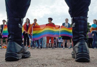 People wave gay rights' movement rainbow flags during the gay pride rally in Saint  Petersburg to illustrate Decolonisation is far from progressive under autocracy