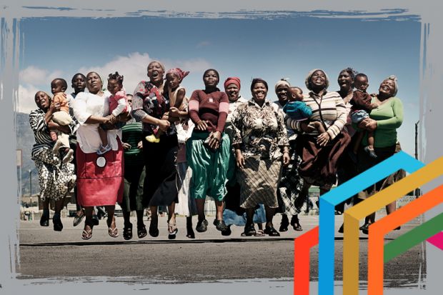 Group of African women jumping to illustrate greater numbers of African universities participating in the Impact Rankings