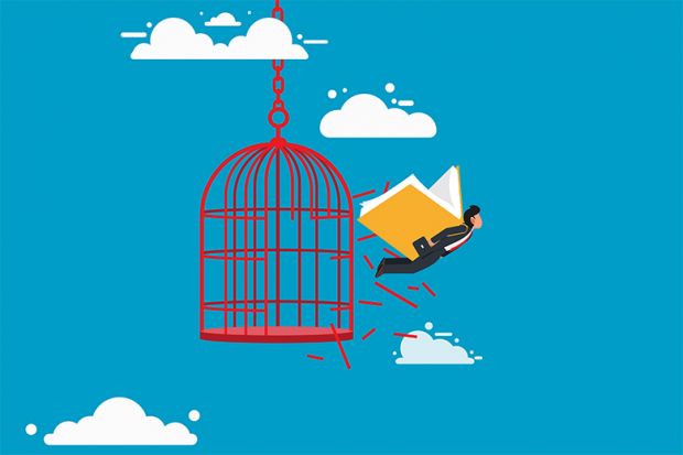 Flying book escaping cage