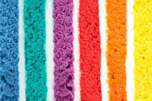 A cake with different coloured layers, symbolising metrics